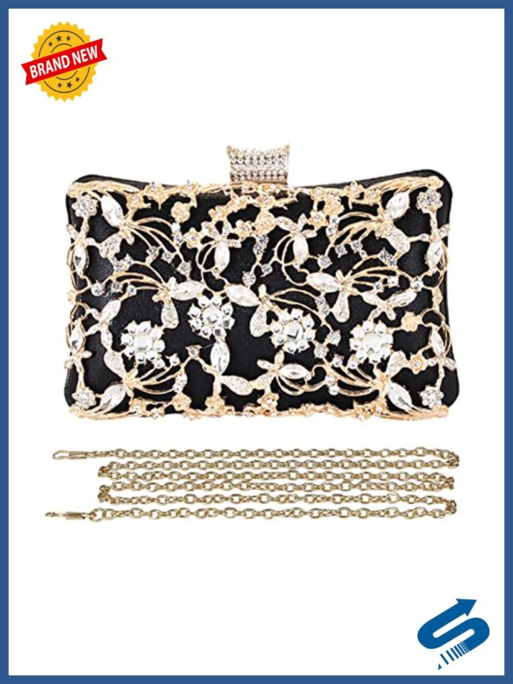 Rhinestone Floral Evening Clutch Sparkly Sequin Glitter Handbag